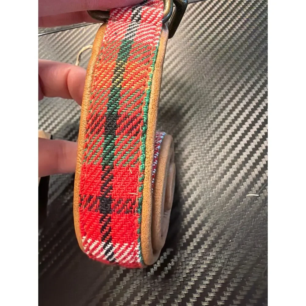 NWT Creative Co-op Cotton & Leather Extra Small Red Plaid Dog Collar
